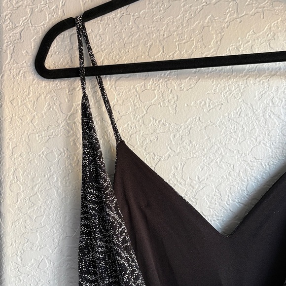 Vintage Windsor Black and Silver Stretchy Patterned Knit Open Back Drape Dress L - Picture 7 of 16